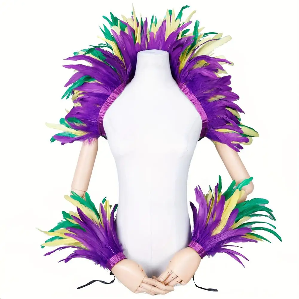 Feather Shawl and 1 Pair of Wrist Cuffs for Women Witch Halloween Mardi Gras Feather Cape Costumes Party Cosplay Gothic