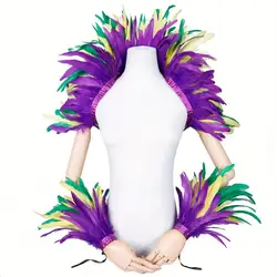 Châle en Plumes et 1 Paire de Poignets pour Femme, Cape de Sorcière d'Halloween, Mardi Gras, Costumes de ix, Cosplay Gothique