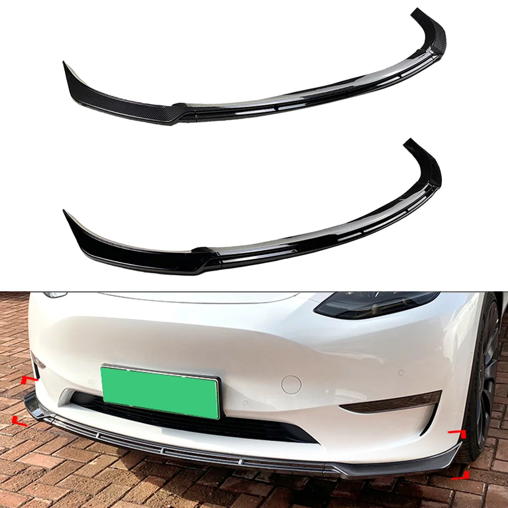 Car Front Bumper Lip Chin Spoiler Splitter Trim For Tesla Model Y 2020 2021 2022 Glossy Black/Carbon Fiber