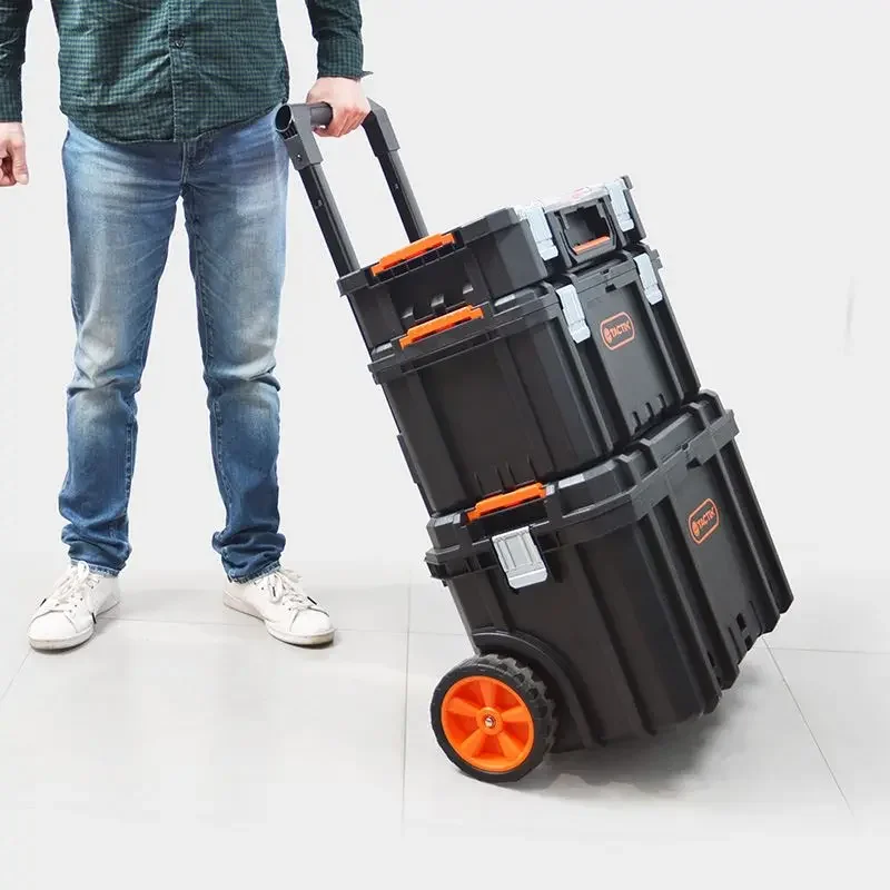 Large Hard Case Tool Organizer Box Rolling Wheel Toolbox Multifunctional Stackable Tool Boxes Portable Storage Suitcase for Home