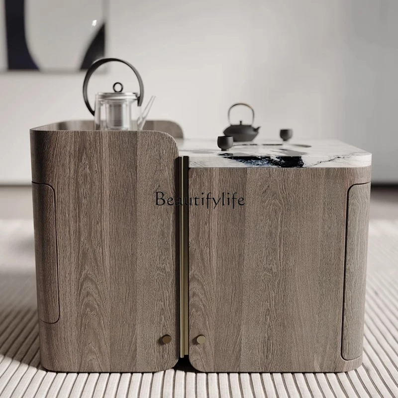 

Mobile tea table household small tea table kettle integrated tea cart balcony marble