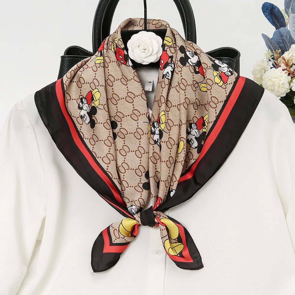 

Новый модный шарф с рисунком Микки Мауса, универсальный квадратный шарф, декоративный шелковый шарф
