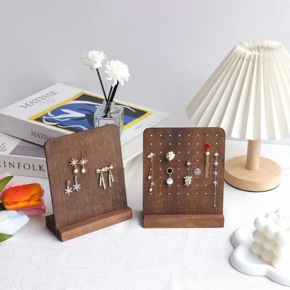 

Creative 72 Holes Earring Holder with Base Desktop Earring Hanger Board Jewelry Display Wood Earring Stands