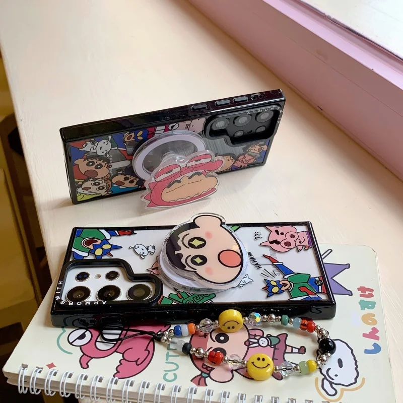 Funda de carga inalámbrica para Samsung S23 S24 S25 Ultra Plus, soporte magnético con crayón de dibujos animados de cómic japonés shin-chan snot Boochan Magsafe