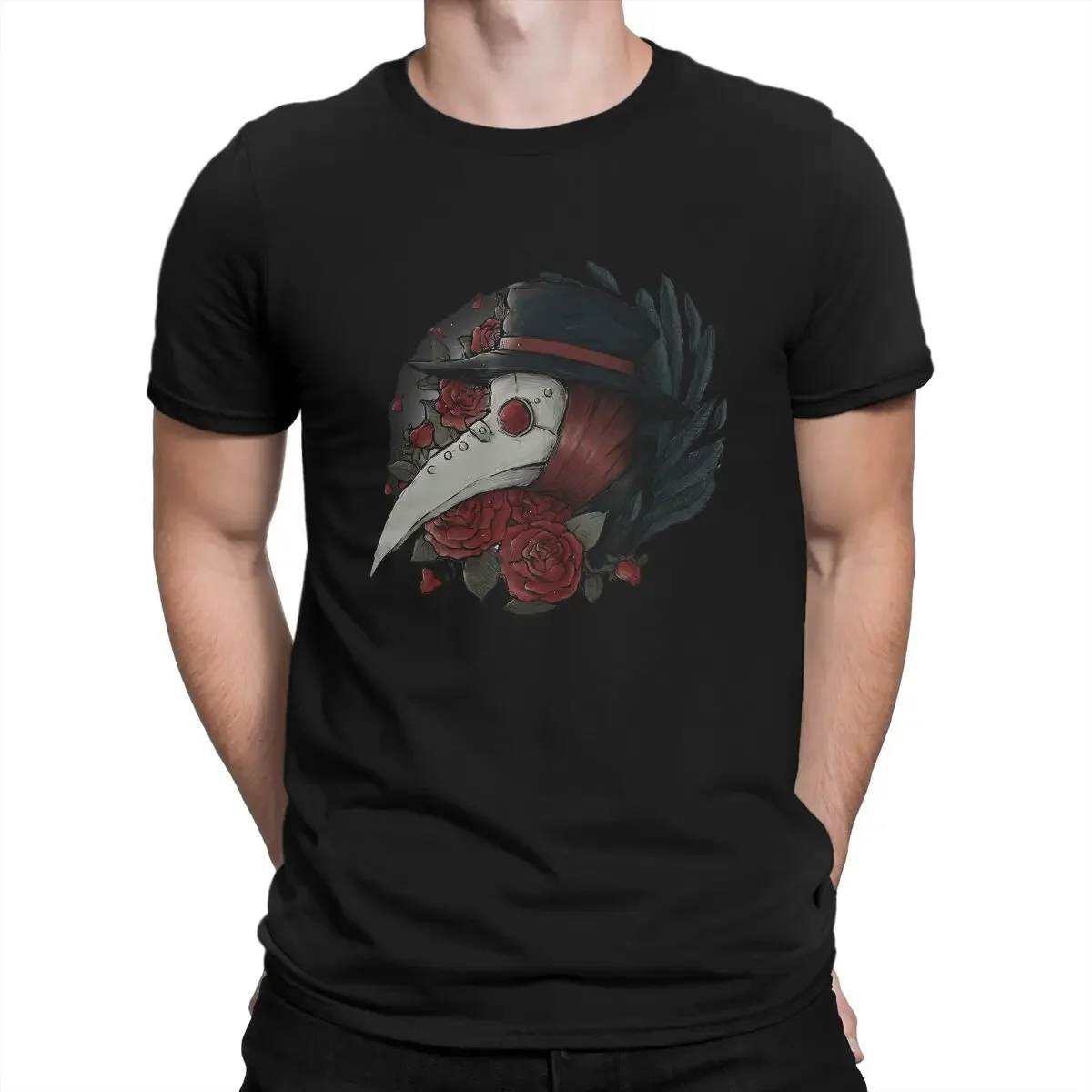 

Summer harajuku custom heavyweight Informal Flower Man's Plague Doctor Crewneck Short Sleeve Fabric Funny Quality Birthday Gifts