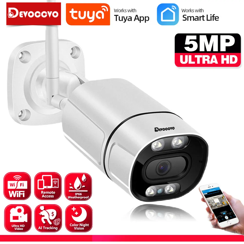 Tuya 5MP Wifi IP Bullet Camera Outdoor Waterproof Full Color Night Vision Smart Life Wireless CCTV Security Surveillance Cameras