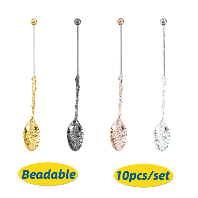 

10 шт., сделай сам, ложка из бисера, западный ресторан, отель, посуда, десертная кофейная ложка, бытовые ложки ручной работы из бисера с длинной ручкой