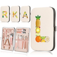 18Pcs Nail Clippers Portable Manicure Set Professional Pedicure Tool Trimmer PU Organizer Grooming Kit Case Fruit Letter Pattern