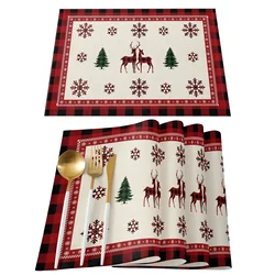 Christmas Tree Snowflake Elk Kitchen Dining Table Decor Accessories Placemat Heat Resistant Linen Tableware Pads Mats