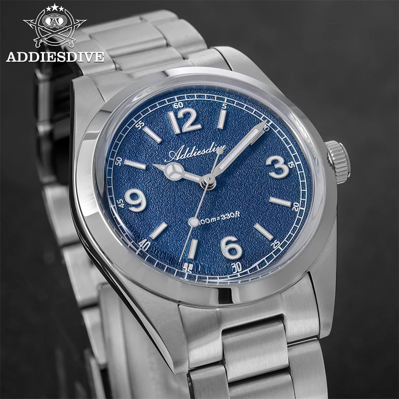 

ADDIESDIVE 36mm Men Quartz Watches Waterproof 100m Domed Bubble Glass Wristwatch Super Luminous 316L Stainless Steel Watch Male