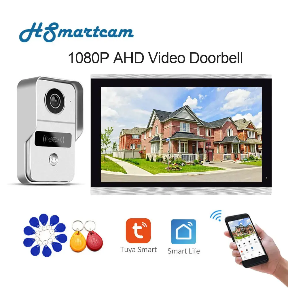 New 10 Inch Tuya 1080P Color Touch Screen Wireless Wifi Video Doorbell Smart APP Home Intercom for RFID Access Control System