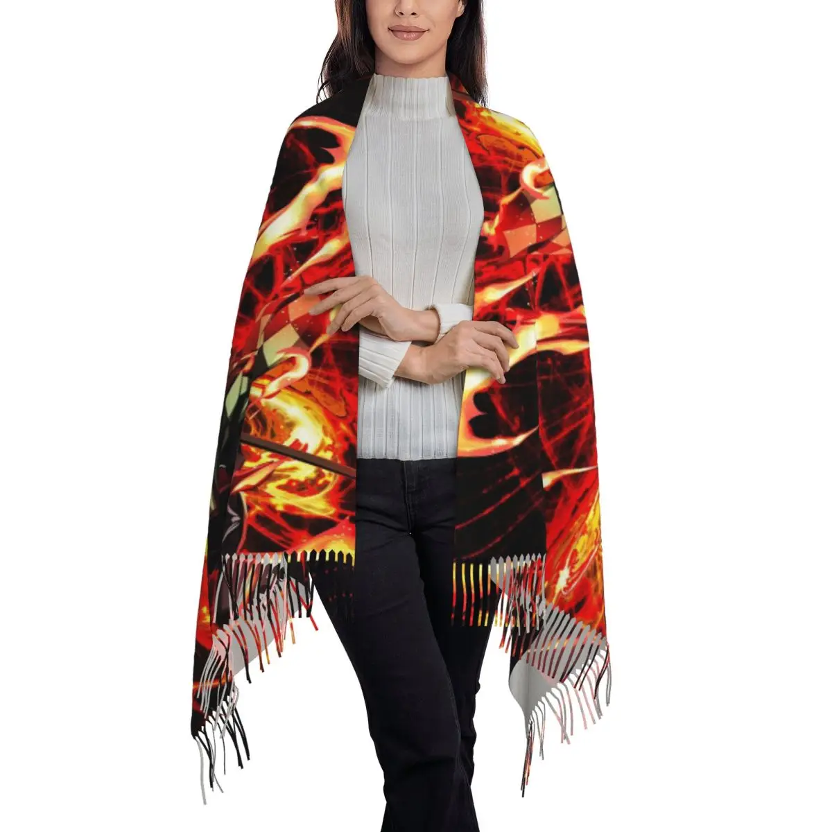 Demon Slayer Anime Demon Slayer Scarf Tassel Scarves Women Soft Warm Shawls and Wraps Long Fall Winter Shawl Wrap