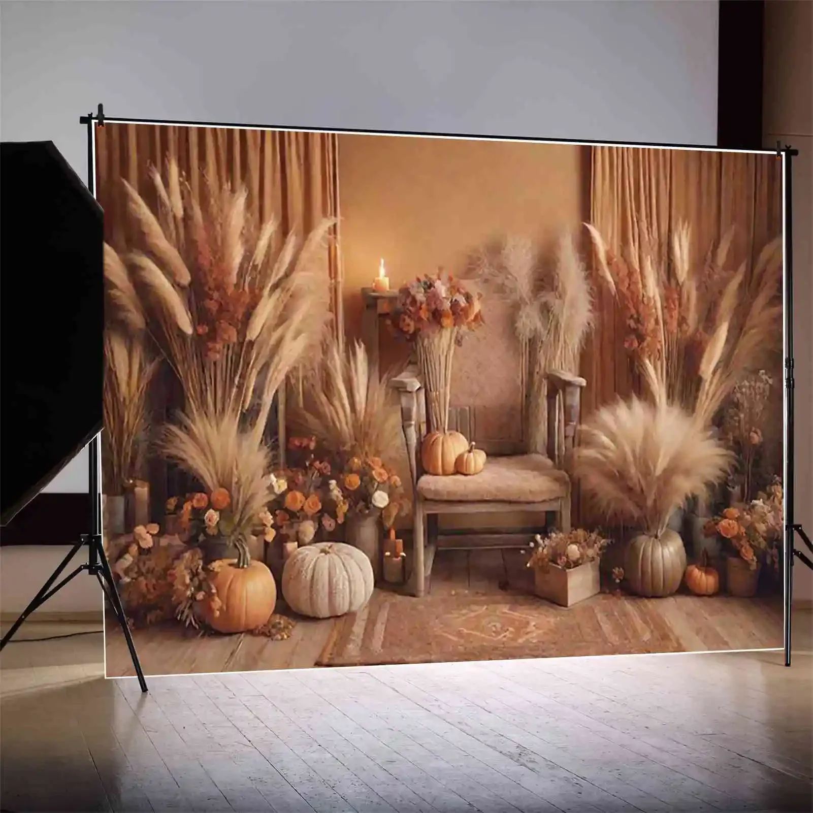 MOON.QG Thanksgiving Day Photography Backdrop Thatch Autumn Bohomian Photocall Background Children Studio Photobooth Props