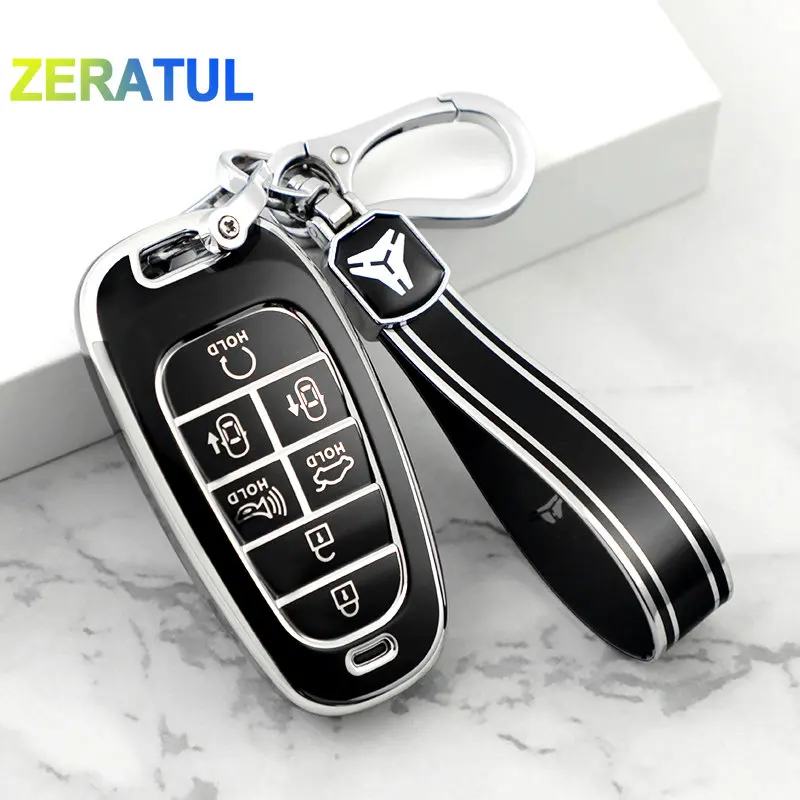 4/5/6/7/8 Tasten TPU Auto Schlüssel Abdeckung Auto Shell Fob Fall Schlüsselbund für Hyundai Santa Fe Tucson 2022 NEXO NX4 Atos Solaris Prime