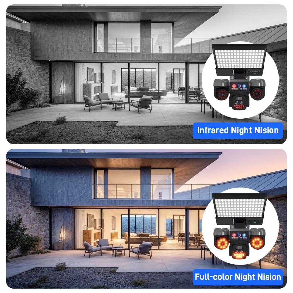 8MP Auto Tracking PTZ Solar Camera and Lighting, Human Detection PIR IP Camera with Siren,  Solar Powered CCTV Security camera