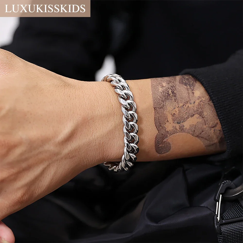Luxukis skids Punk Edelstahl kubanische Glieder ketten Armbänder für Paar Männer/Frau Mode Rock solide Armband Handgelenk Schmuck