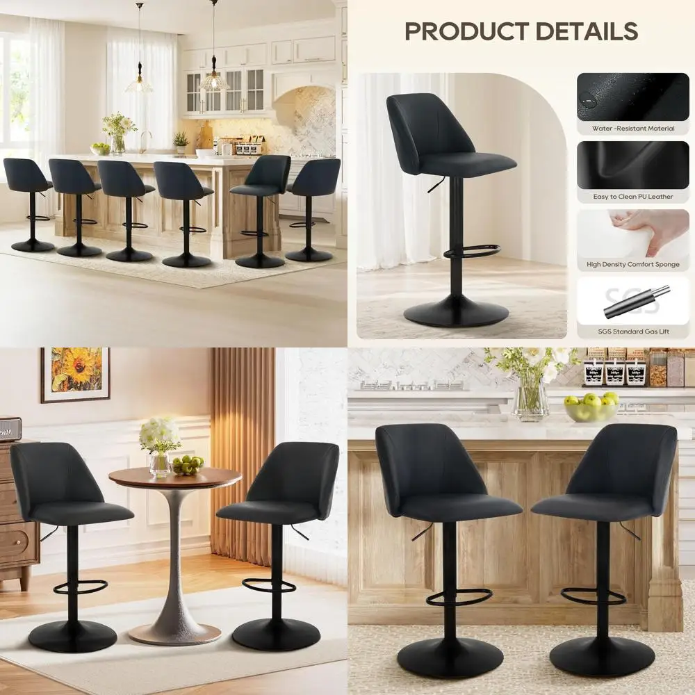 

Набор из 4 вращающихся регулируемых барных стульев из искусственной кожи с полной спинкой, идеально подходят для барной стойки, столовой, кухонного острова - черные