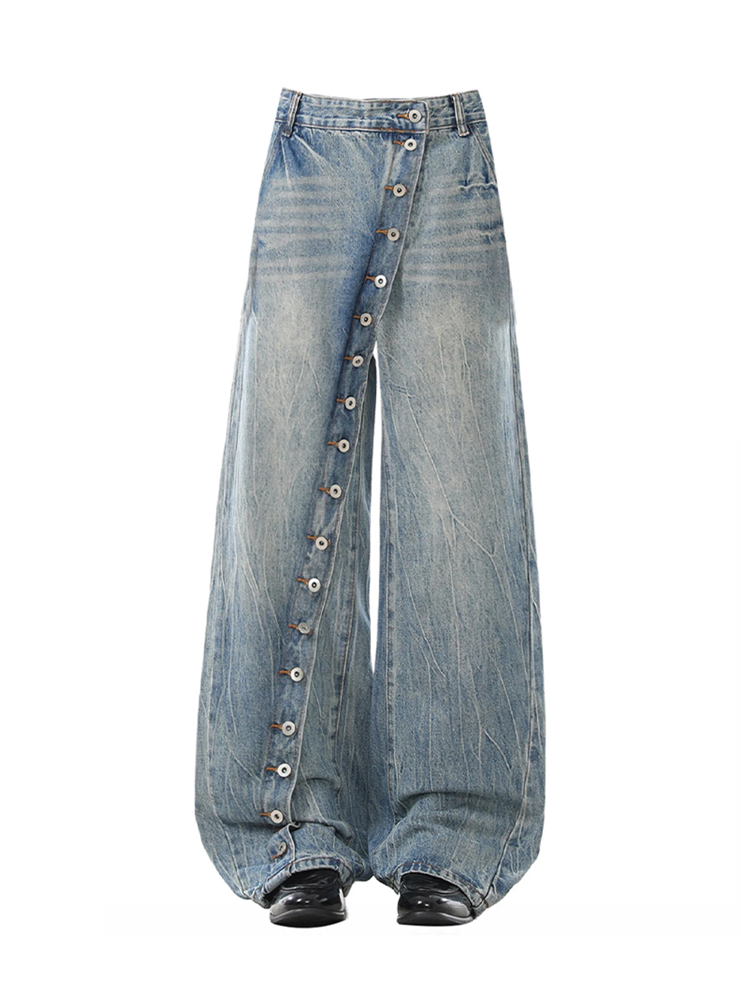 

Women's Blue Y2k Wide Jeans Oversize Grunge Jean Pants Vintage Harajuku Baggy Boyfriend Denim Trousers Alternative Clothes 2026