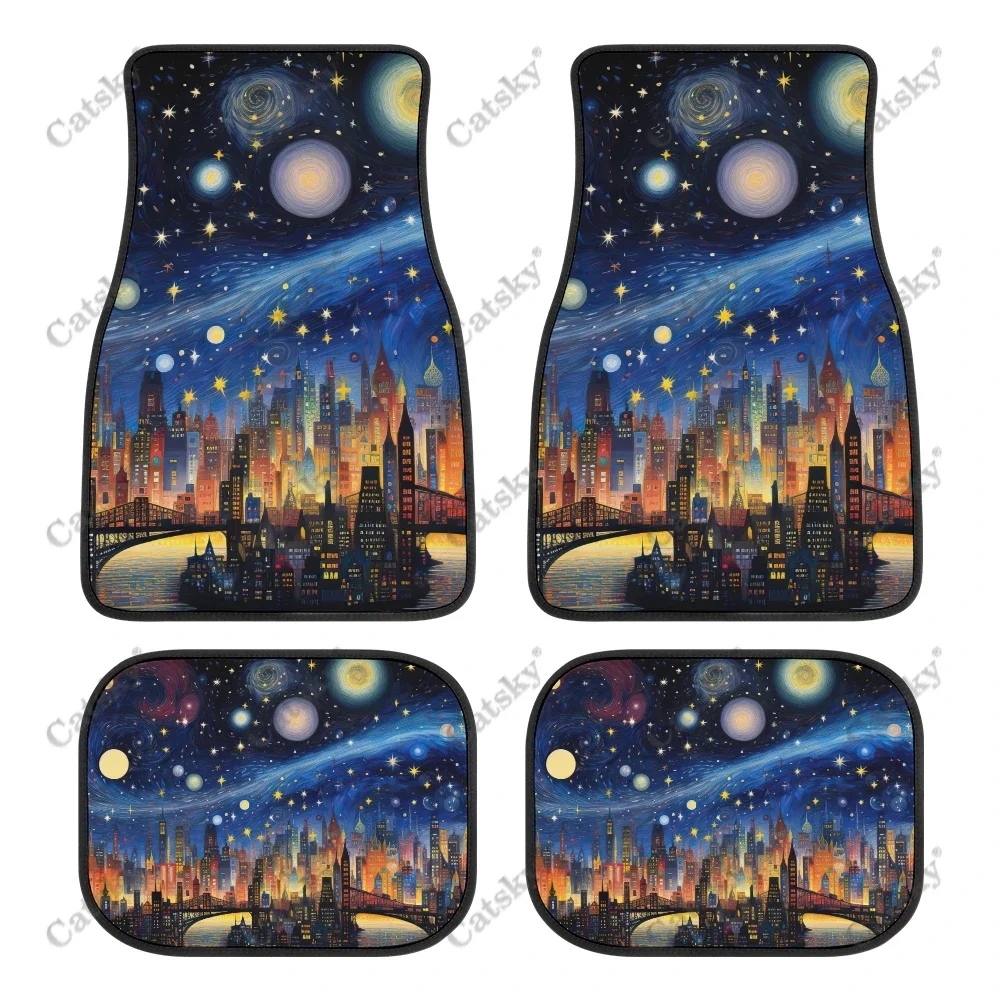 

Colorful Night With Cityscape Auto Floor Mats Carpet, Customized Car Floor Mats All Weather Automotive Floor Pad for Stylish