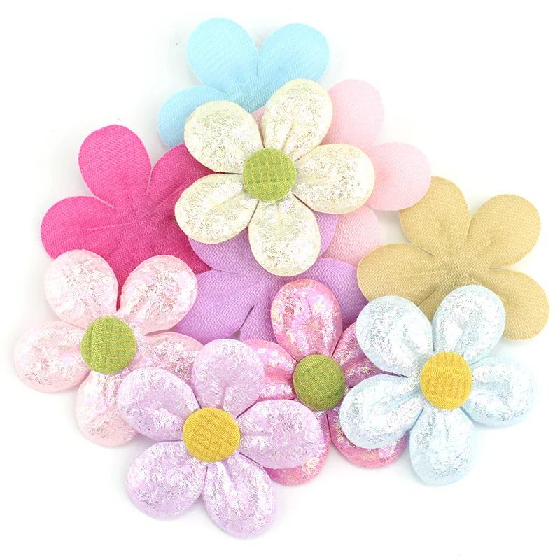 25Pcs 5.5cm Handmade Cute Magic Color Flowers Padded Appliques DIY Headwear Hairpin Gifts Crafts Decor Garment Cloth Accessories