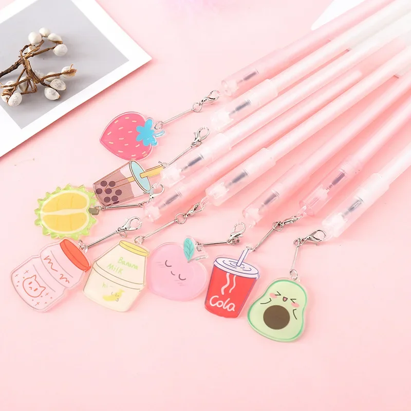 50PCS/lot Ball Pen Black 0.5mm Creative Cartoon Pendant Pendant Gel Pen Cute Pendant Signing Pen Students Stationery