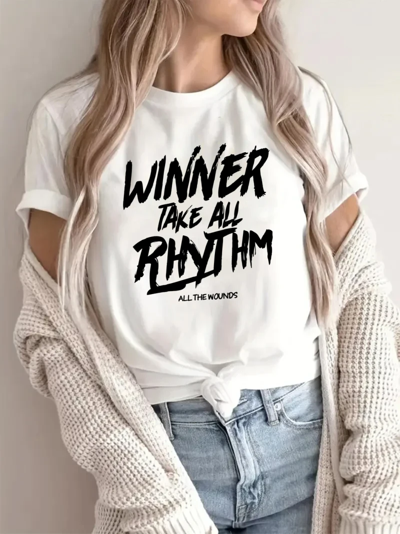 

Женская футболка, повседневный топ из чистого хлопка, черный, с абстрактным принтом, универсальный весенний повседневный наряд для пар