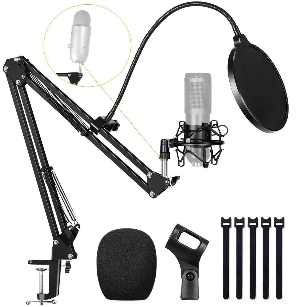 Microphone Stand with Metal Shock Mount for BM 800 Adjustable Desktop Mic Pop Filter Stand Boom Arm for Blue Yeti Boom Arm Mic