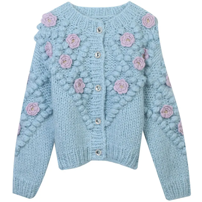 Cardigan Tridimensionnel à Col Rond pour Femme, Pull Ample, Crocheté à la Main, Motif Floral, 107, Nouvelle Collection Automne Hiver 2023