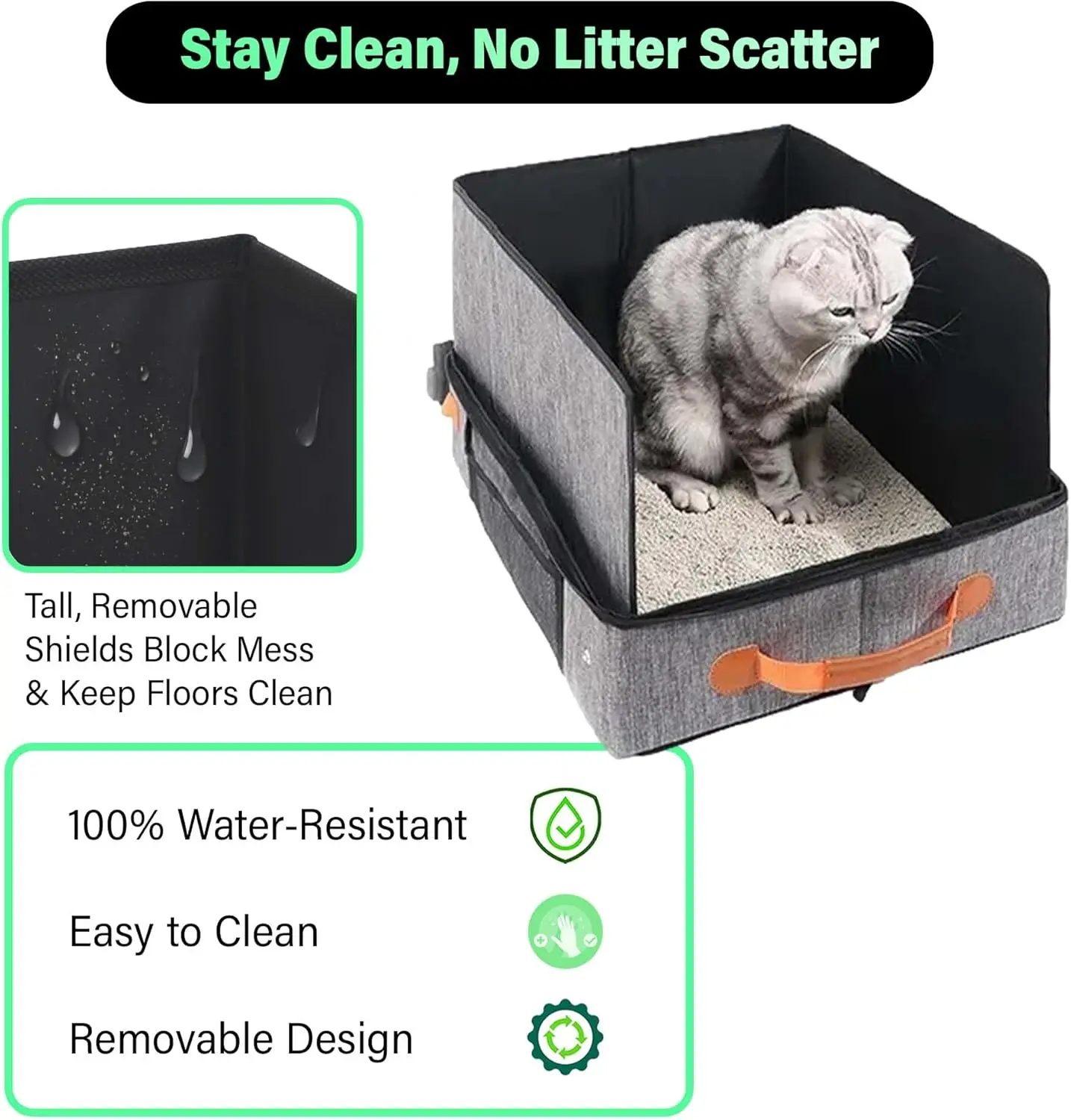 New Upgrade Travel Litter Box for Cats, Cats Portable Litter Boxs with Lid, Collapsible Cat Litter Box for Travel, Car, Hotel - view 3