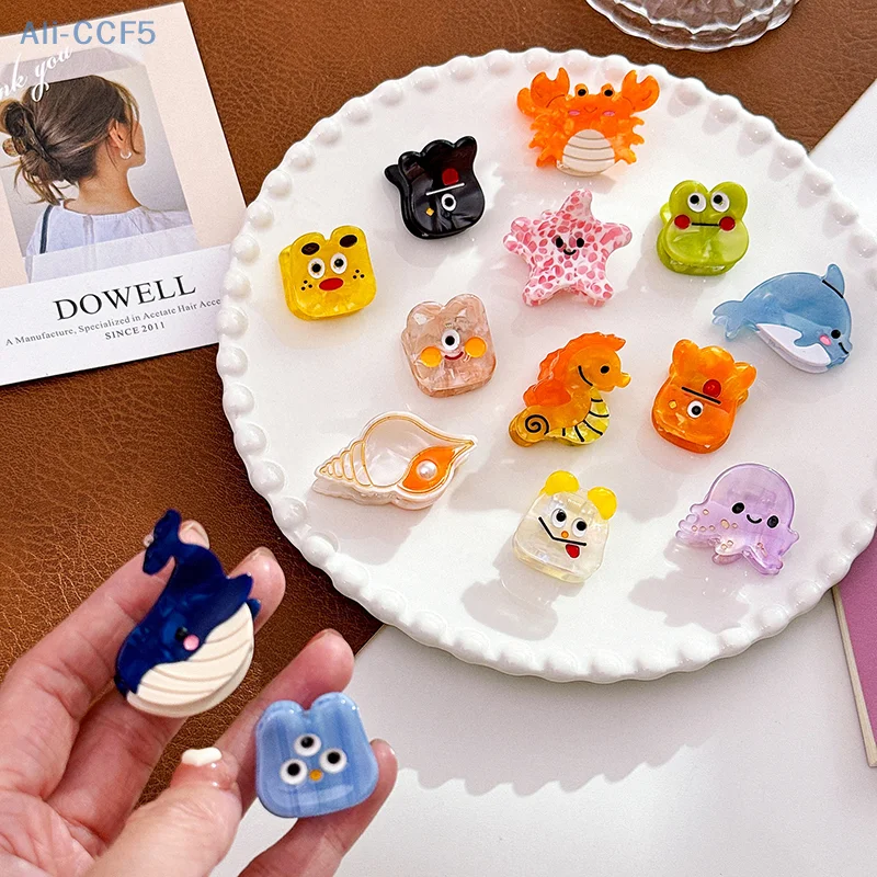 Exquisite Cute Ocean Animal Acetate Hair Clips Cartoon Whale Seahorse Crab Starfish Small Hair Claw Bangs Clip For Girl Headwear