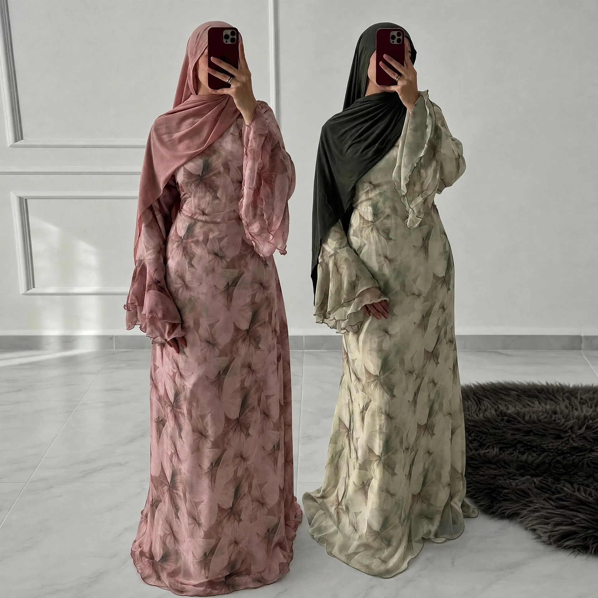 Eid Women Dress Abaya Flower Print Dresses Muslim Kaftan Islam Vestidos Jalabiya Ramadan Morocco Dubai Abayas Arab Long Robe