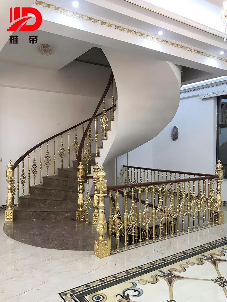 Villa advanced custom indoor home duplex aluminum art guardrail European aluminum alloy stair post solid wood handrail