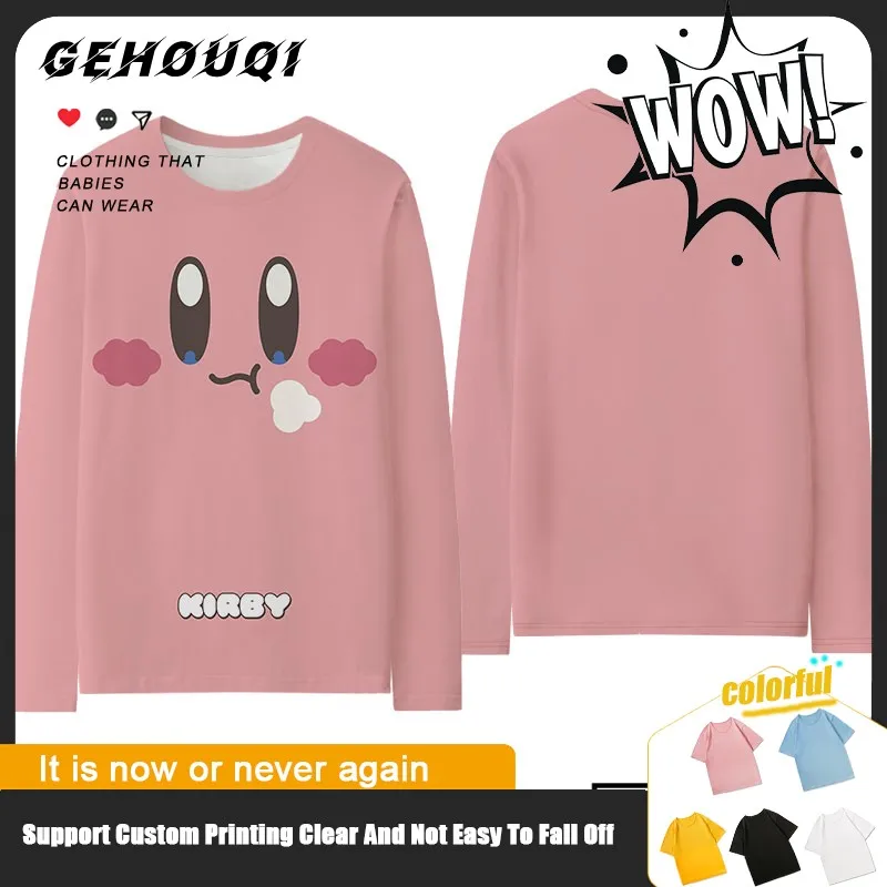 

Kirby Star Co-branded Clothing Men's Design Sense Niche Two Yuan Long Sleeve T-shirt Boy Loose Top Trend