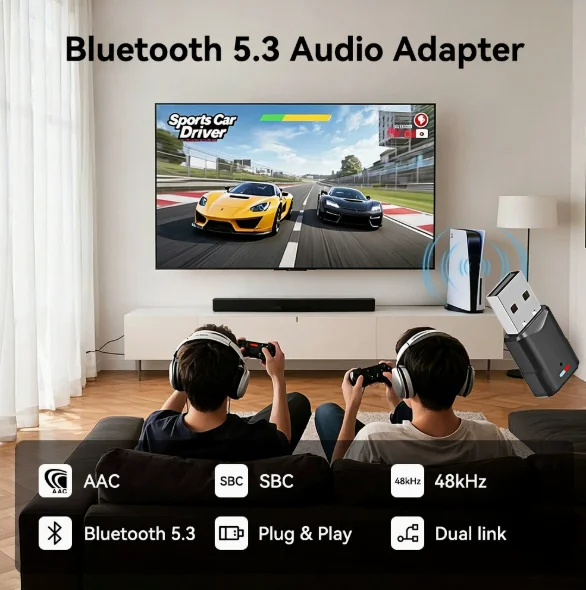 USB Bluetooth 5.3 Audio Transmitter Wireless Adapter For Macbook PC Notebook PS4 Pro PS5 Switch USB Bluetooth Dongle Receiver gallery 2