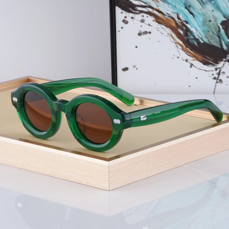 

High Quality Vintage Thick Acetate Green Sunglasses For Men Women Japanese Style Eyewear Fashion Designer Eyeglasses 2025 New