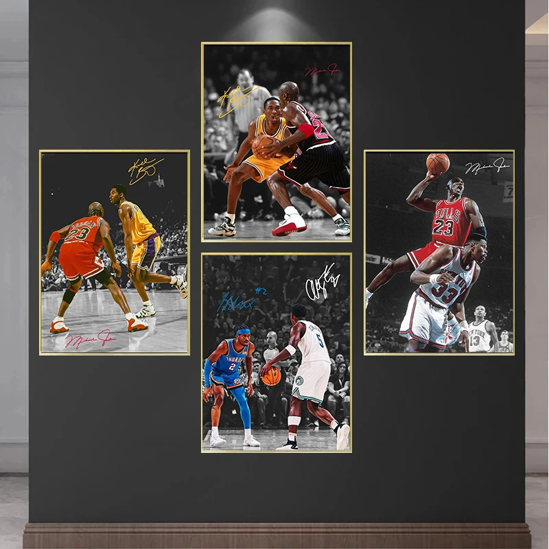 الكلاسيكية الشهيرة كرة السلة ستار رياضي صورة ملصق فني قماش الطباعة مروحة غرفة نوم المنزل الجدار الديكور اللوحة بدون إطار #2