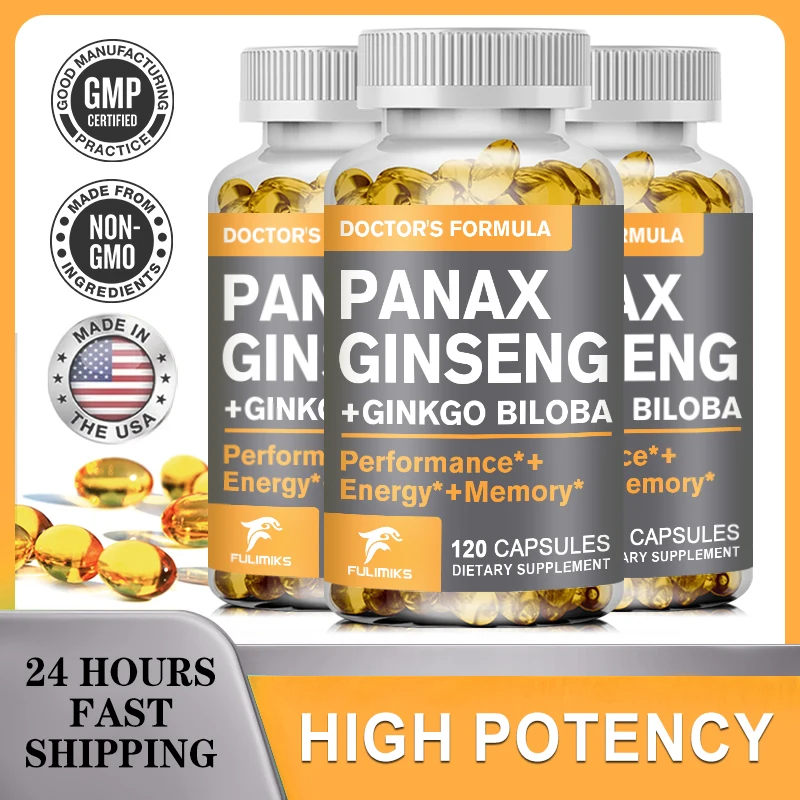 

Korean Red Panax Ginseng + Ginkgo Biloba Capsules Increases Energy, Mood, Stamina & Performance, Supports Mental Health