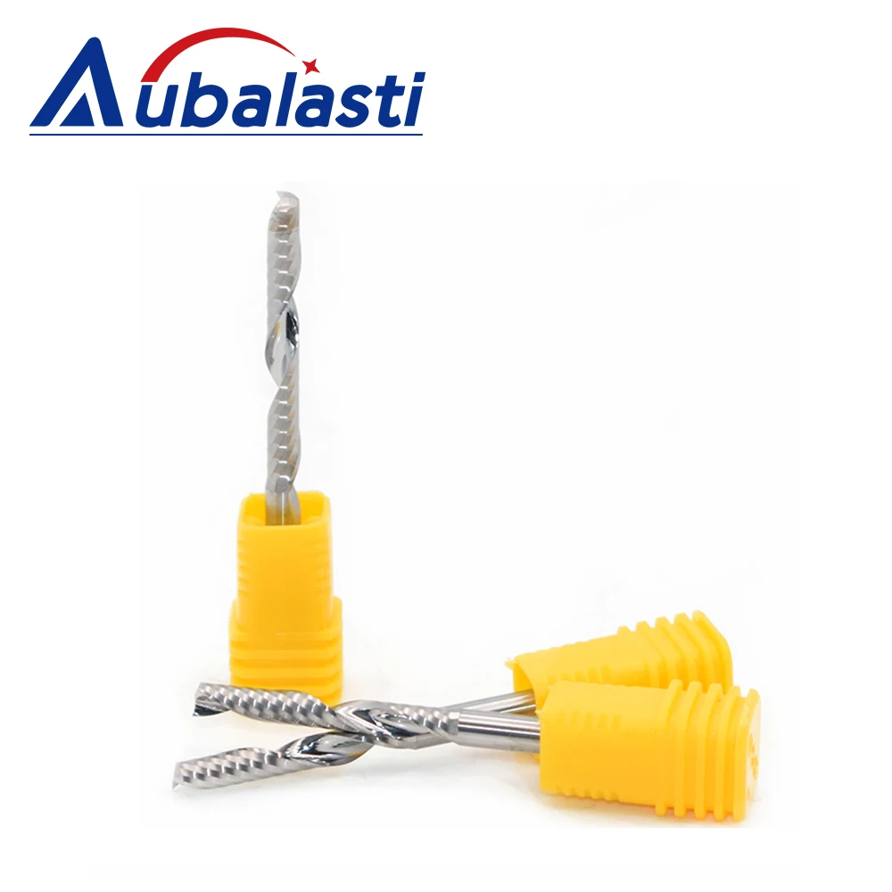 Aubalasti-다운 컷 밀링 커터, 단일 플루트 나선형 비트, SHK 3.175/4/6mm, 텅스텐 카바이드 CNC 공구 라우터 조각 비트, 5 피스