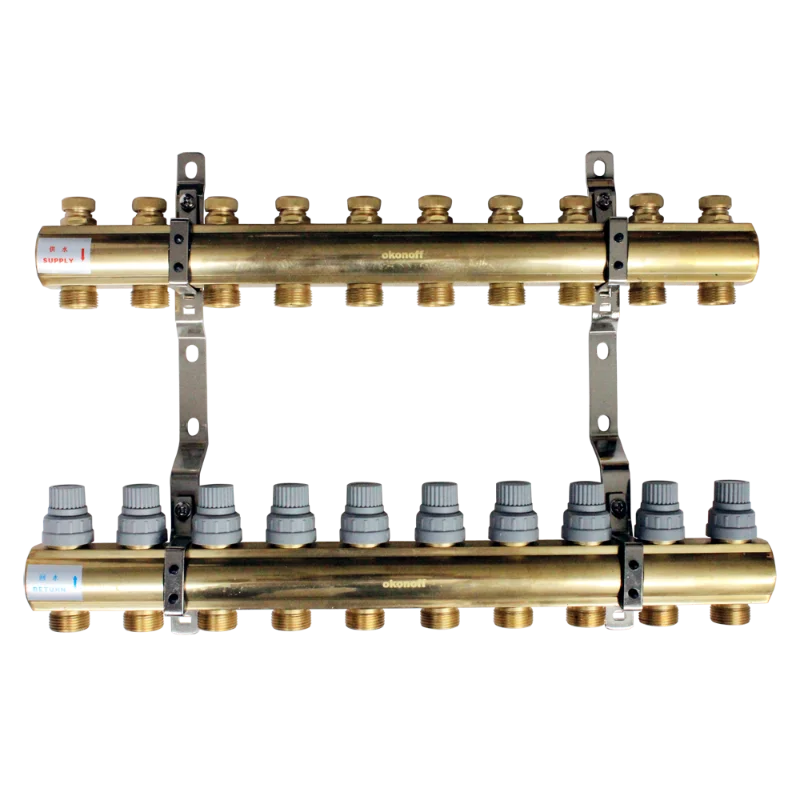 HF216P 10 way underfloor heating water circulation distribution center brass manifolds