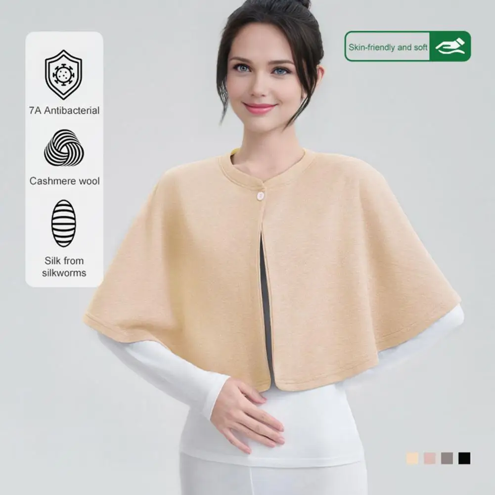 Women Windproof Shawl Women’s Solid Color Shawl Wrap Button Closure Windproof Autumn Winter Scarf Loose Fit Soft Hemming