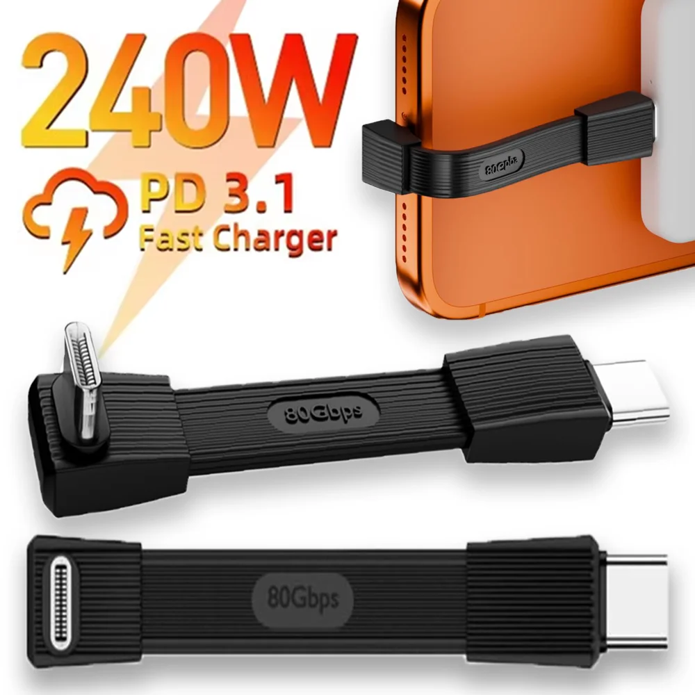 90 °   Cable Corto de Carga Rápida Portátil USB4.0 PD240W con Doble Tipo-C, 80Gbps, Video 8K a 60Hz para iPhone 15-17, Samsung, iPad, Tablet