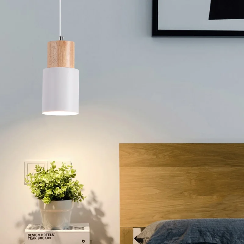 Nordic New Creative Bedside Lamp Restaurant Iron Art Bedroom Lamps Simple Solid Wood Single Head Multi-Color Fresh Chandelier