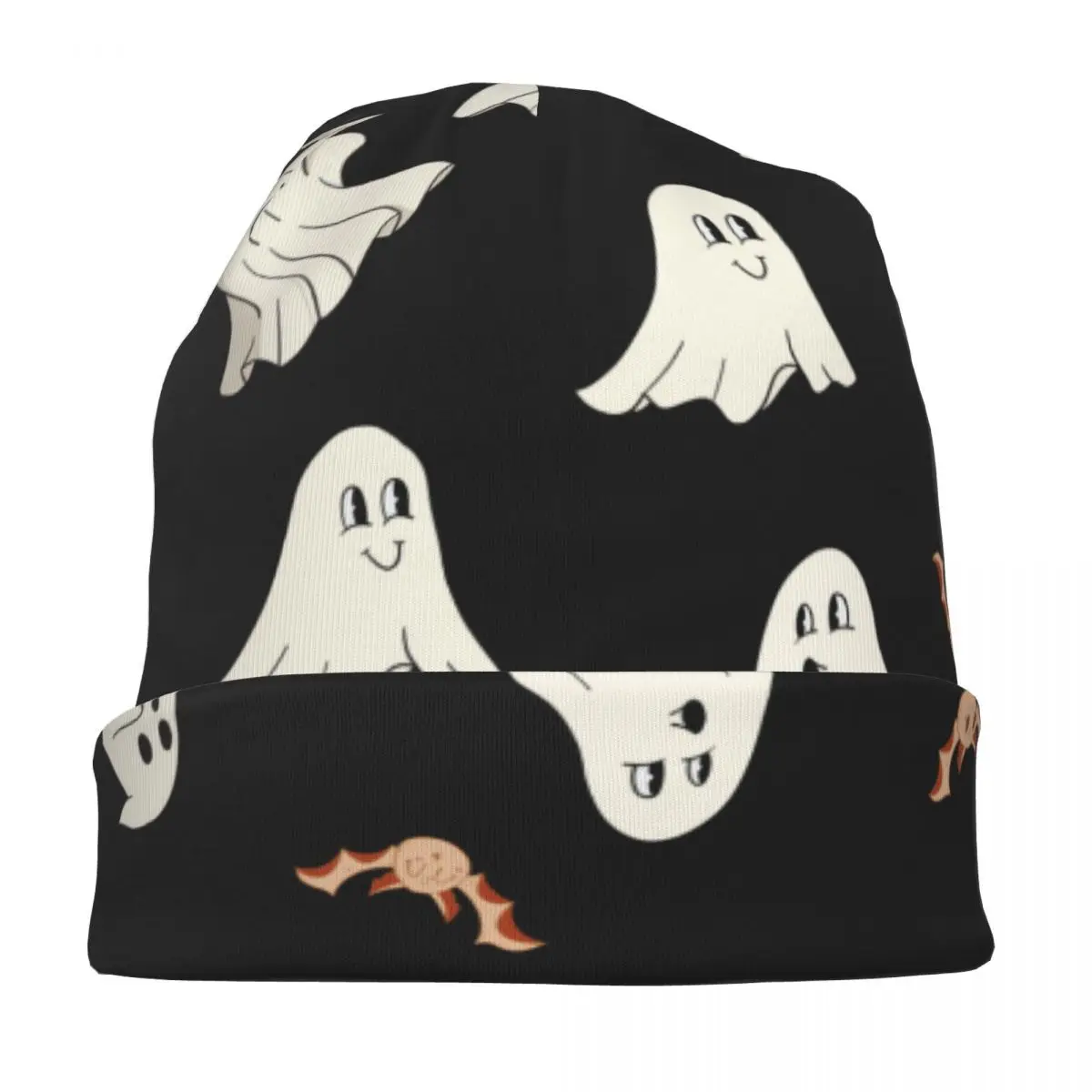 Halloween Spooky Ghost Boo Bat Bonnet Hat Goth Street Skullies Beanies Hat for Men Women Knit Hat Spring Dual-use Caps