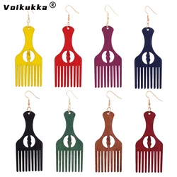 VOIKUKKA Jewelry 8 Colors Laser Cutting Wood Comb Pendant Africa Ethnic Style Women Earrings For Gifts Accessories Wholesale