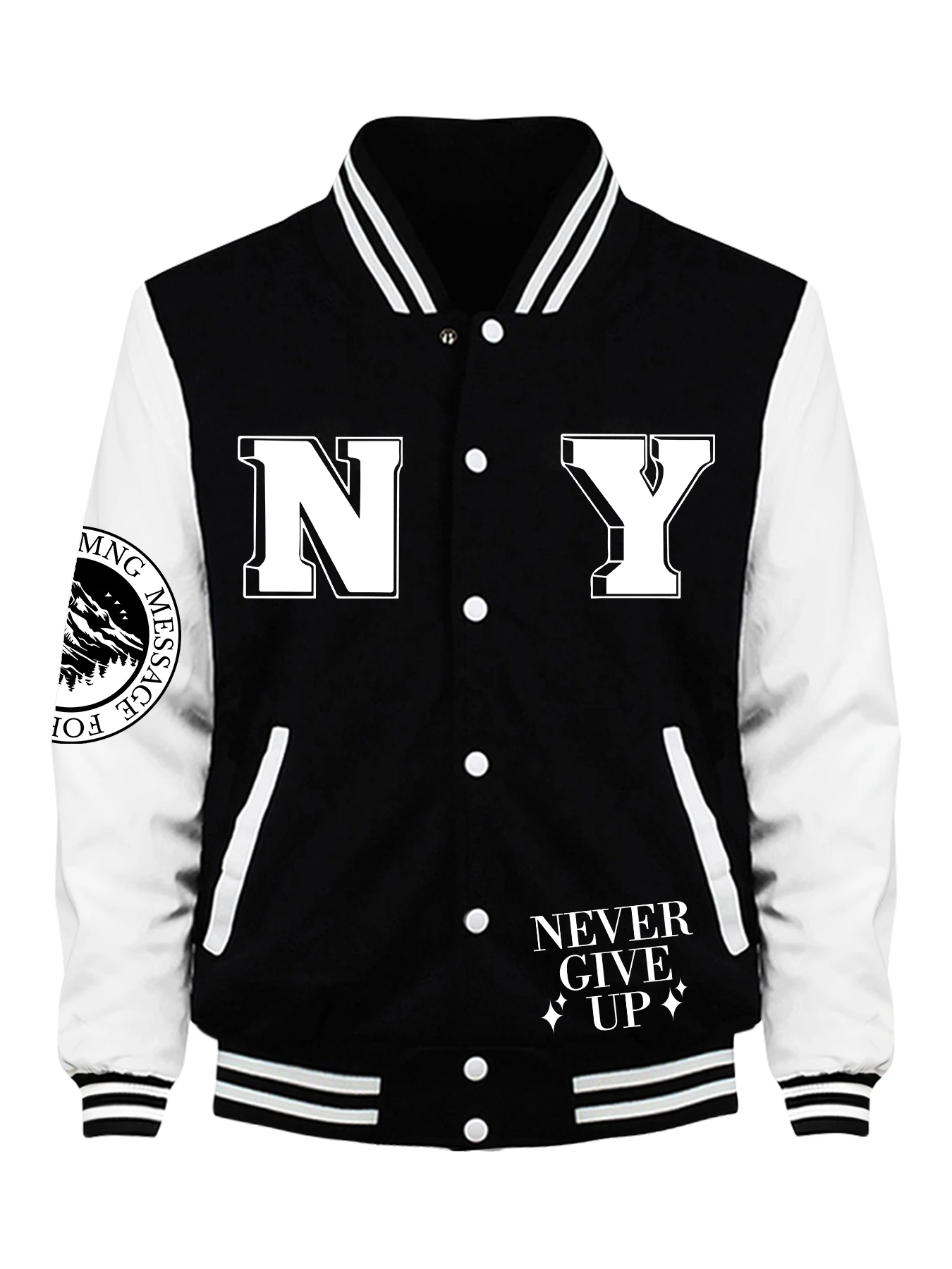 

In The Newyork City Never Give Up Printed Jacket Man Fashion Loose Baseball Jersey Autumn Hip Hop Streetwear Fleece Unisex Coat