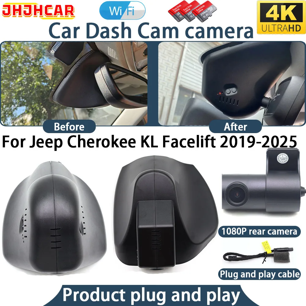 4K UHD Dash Cam For Jeep Cherokee KL Facelift 2019-2025 Plug And Play WiFi DVR Car Camera Video Recorder 170° Wide Angle Night