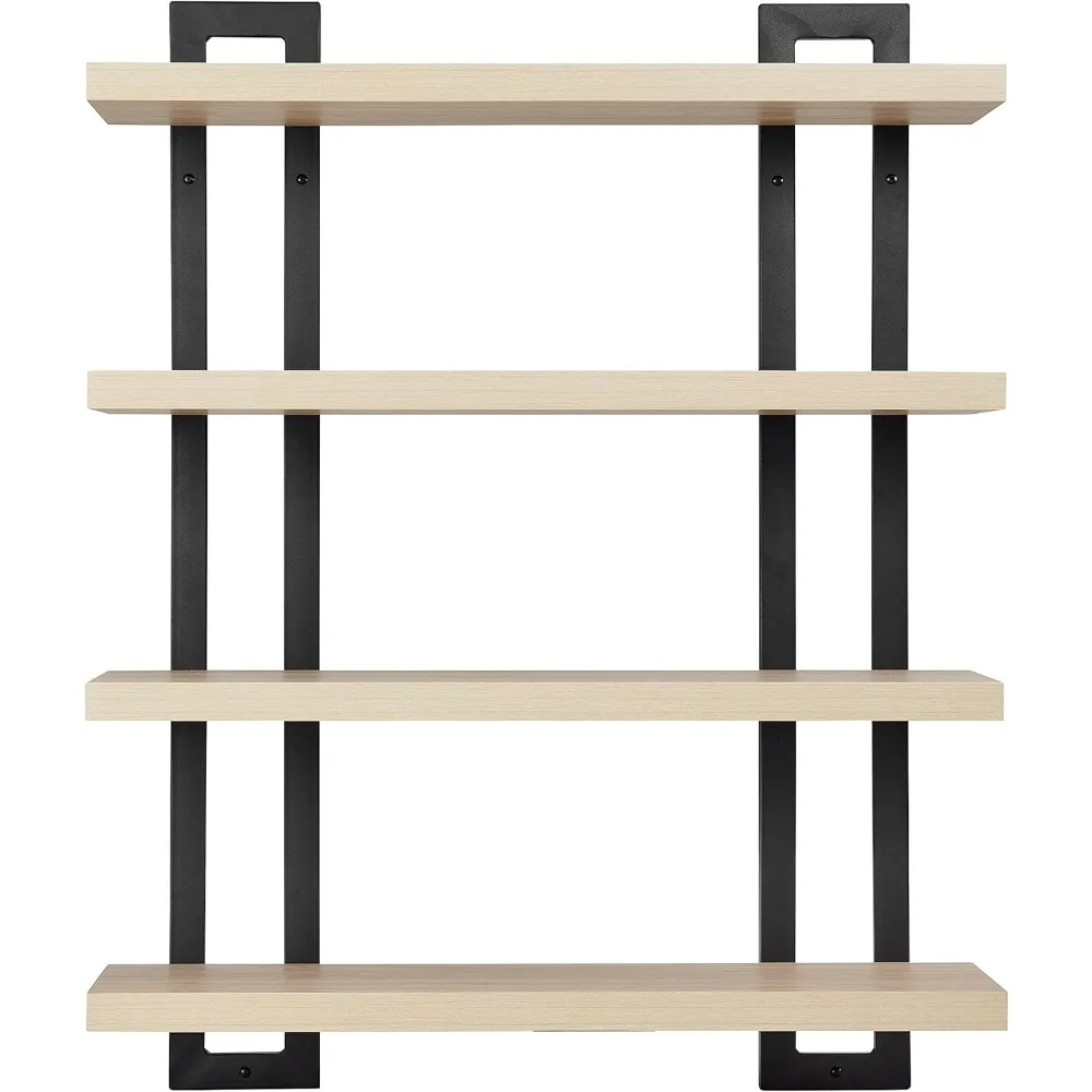 

Floating Bracket Wall Shelf - Metal and Laminate MDF Finish - Accent Shelving Unit for Displaying Books