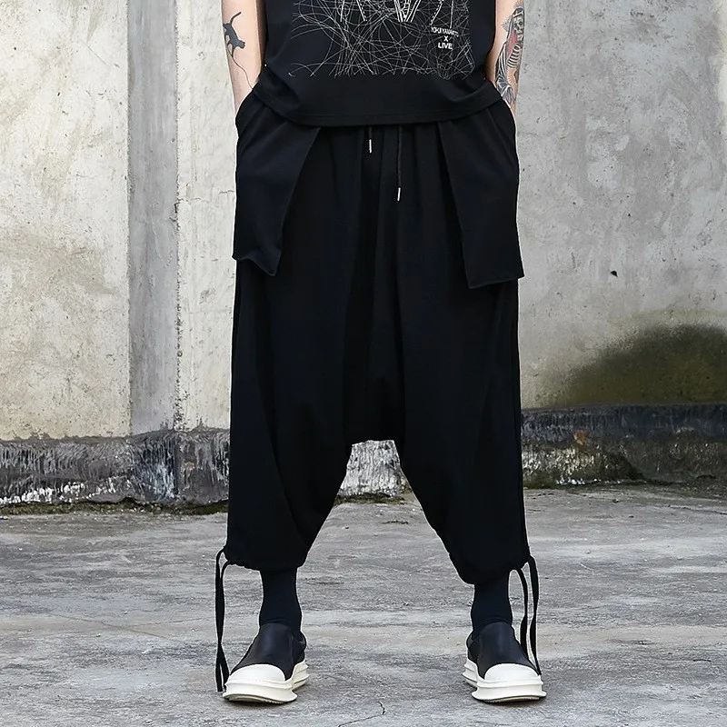 

Men's Sagging Pants Spring And Autumn New Japanese Performance Rock Singer Nightclub Hip Hop Casual Nine Points Pants