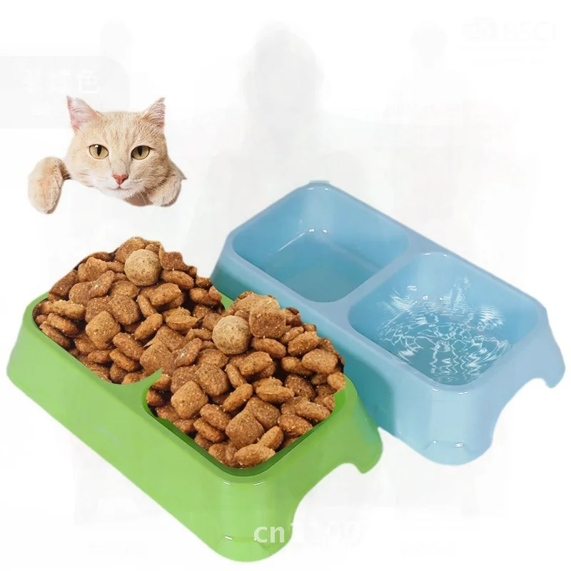 Juego de cuencos dobles para mascotas, plato de cerámica de imitación de melamina ecológico para gatos, alimentador de agua para perros con función antigolpes, diseño cuadrado