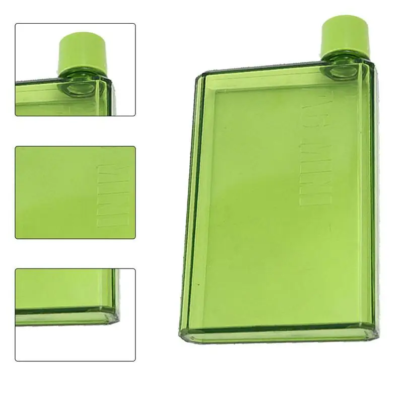 Flat Bottle A5 Memo Paper Water Bottles Reusable Slim BPA Free Bottle For School Gym Cycling Hiking Travel Dining Time